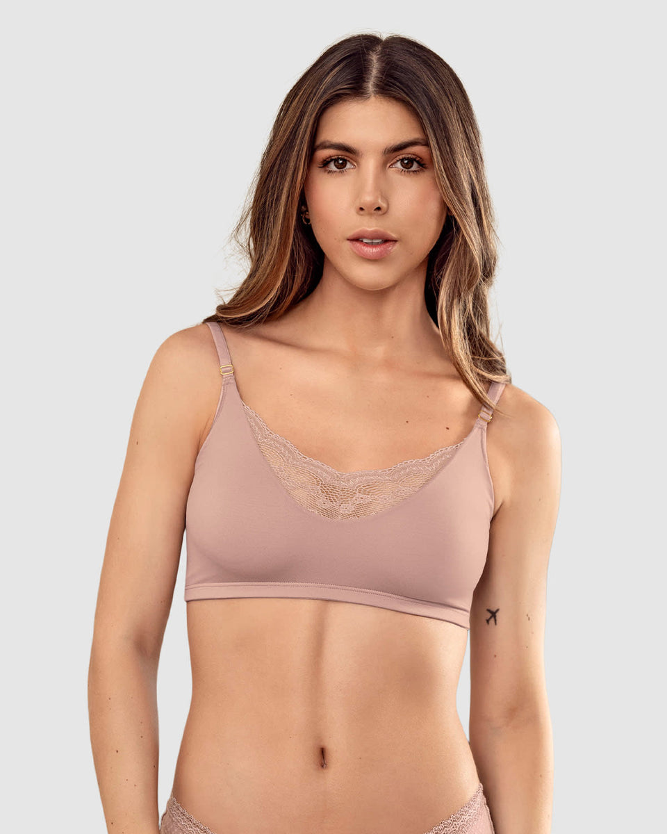 Bralette con detalles de encaje en escote y espalda