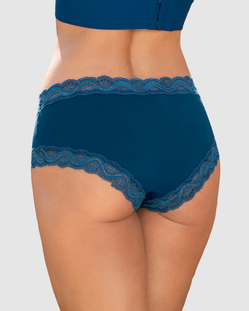 Calzón hípster tiro medio en tela lisa y encaje