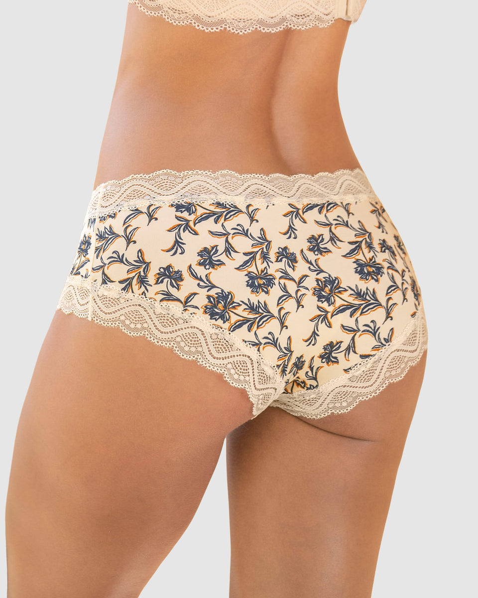 Calzón hípster tiro medio en tela lisa y encaje