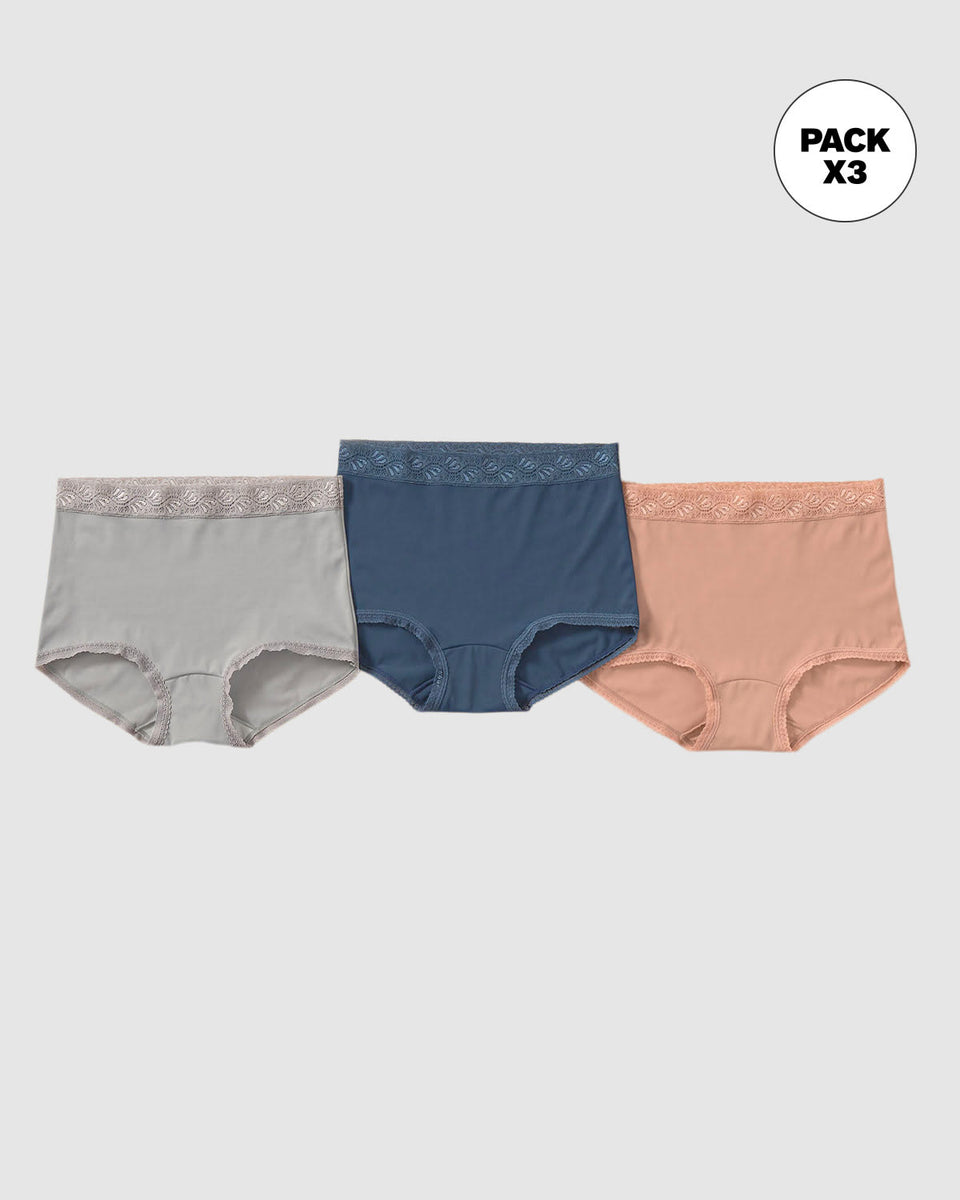 Paquete x3 panties clásicos con toques de encaje