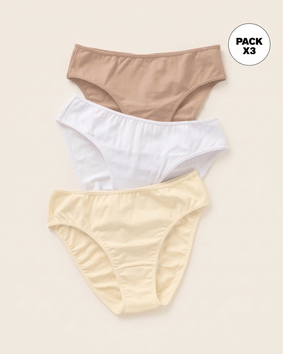 Paquete x 3 calzones tipo bikini en algodón con total cubrimiento