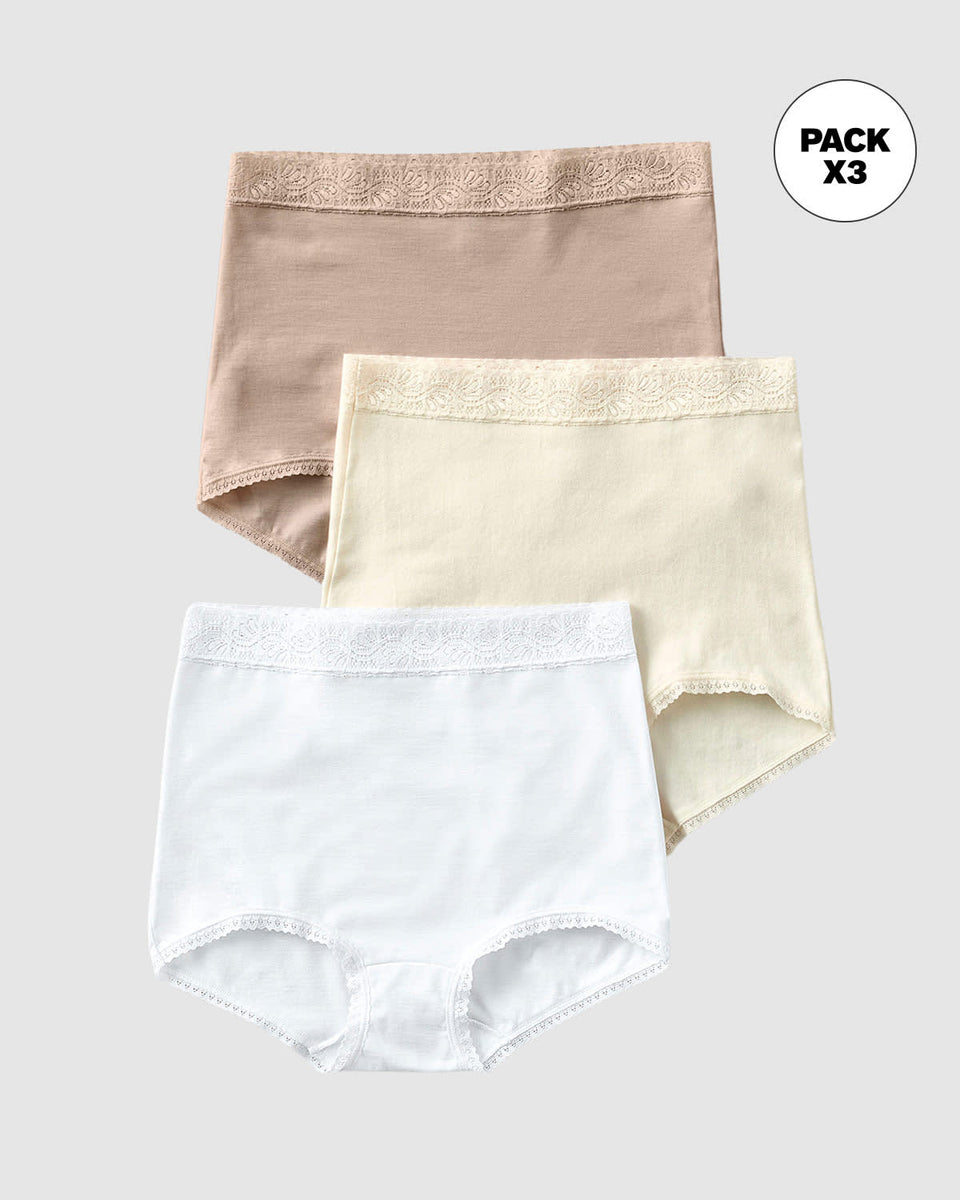 Paquete x3 confortables panties clásicos de ajuste y cubrimiento total