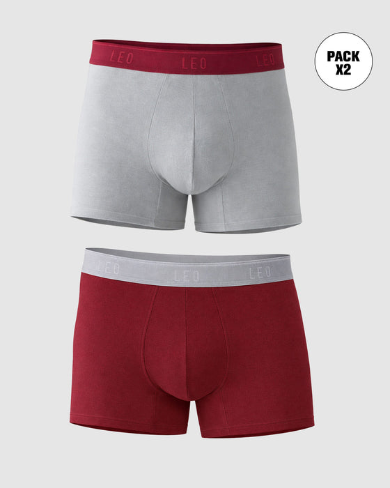 Pack x2 bóxers cortos en algodón elástico#color_s77-rojo-elastico-gris-gris-elastico-rojo