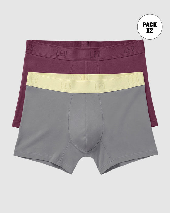 Pack x2 bóxers cortos en algodón elástico#color_s79-vinotinto-gris-elastico-beige
