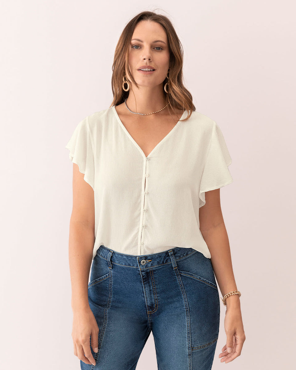 Blusa manga corta con perilla funcional y boleros en mangas