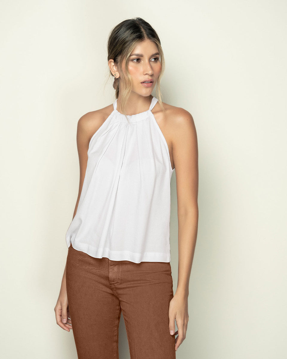Blusa hombros descubiertos anudable en espalda