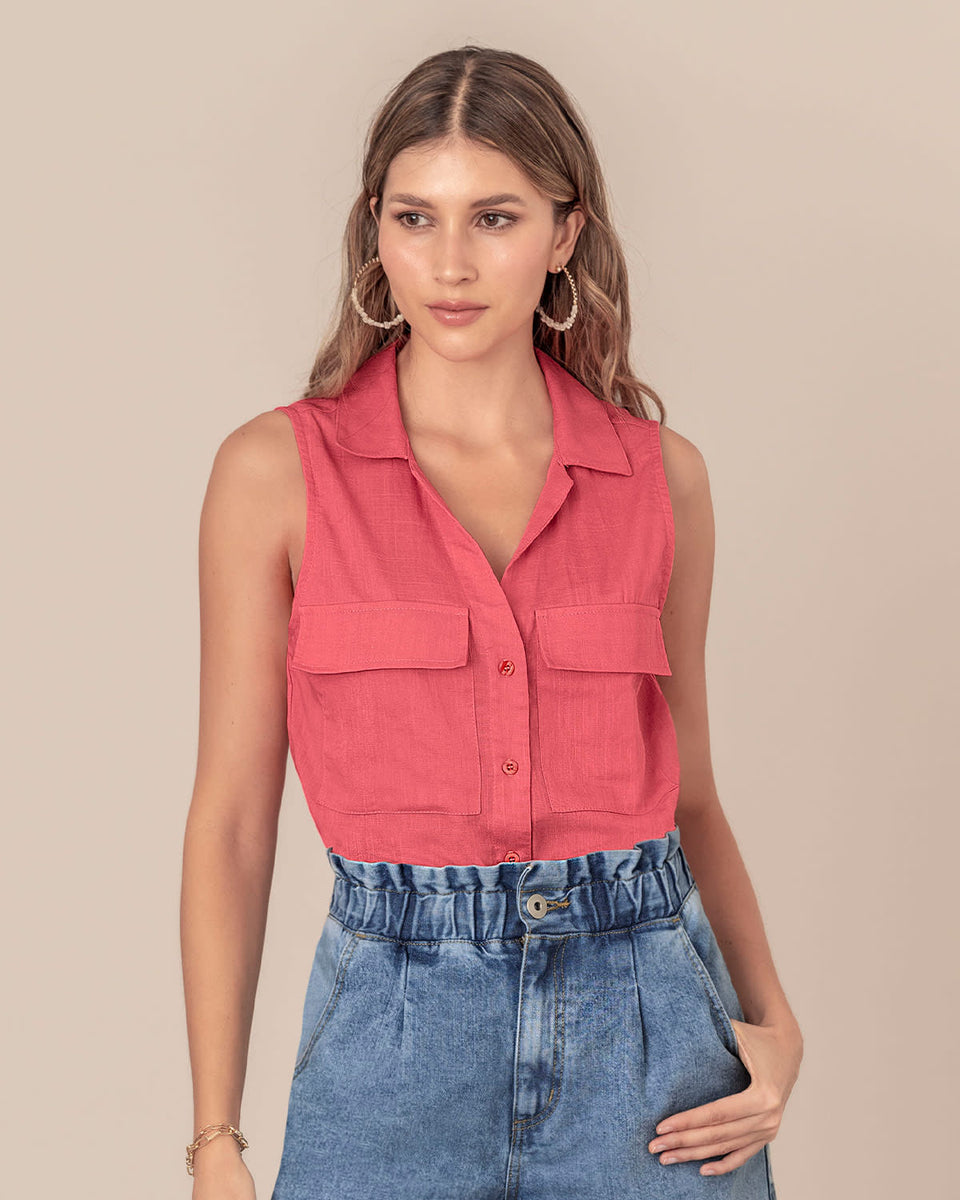 Blusa manga sisa con bolsillos en frente
