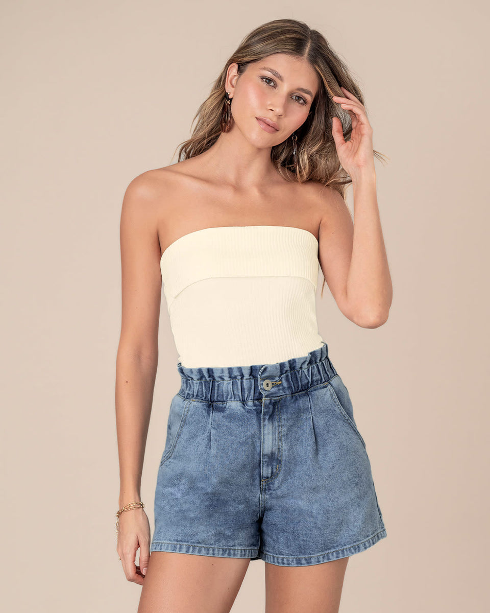 Camiseta strapless tela acanalada