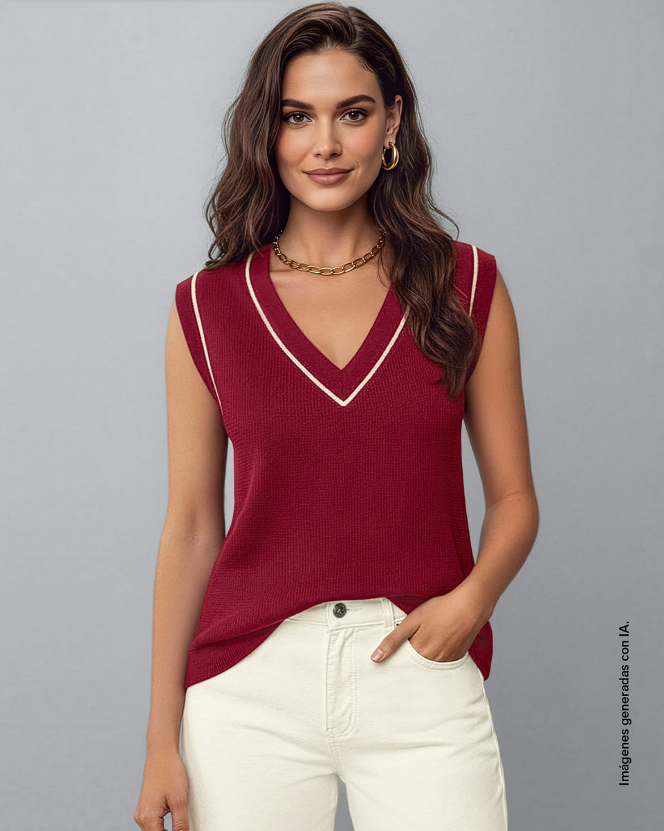 Chaleco con detalles en contraste en cuello y sisa