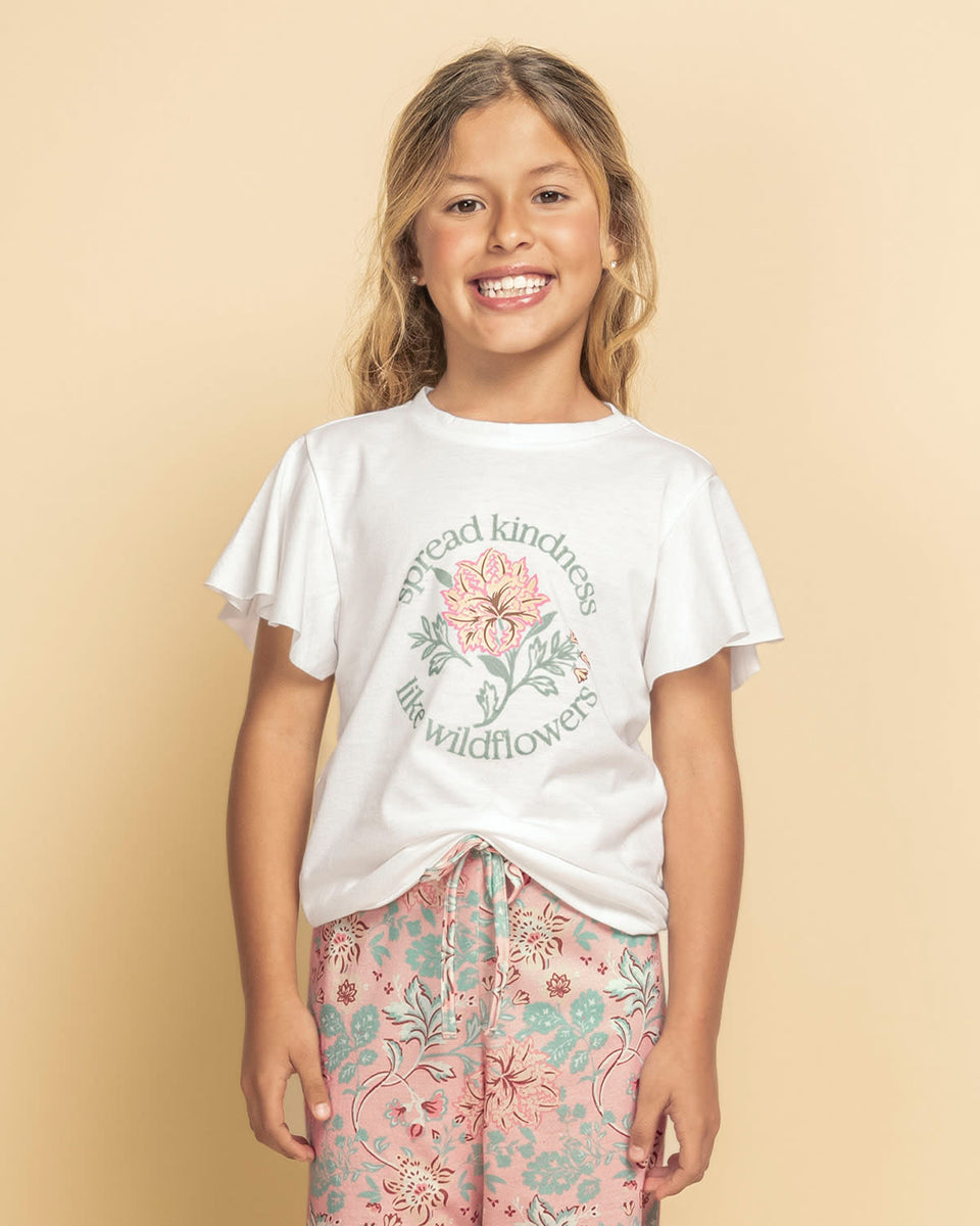 Camiseta manga corta de pijama con cuello redondo y boleros en mangas