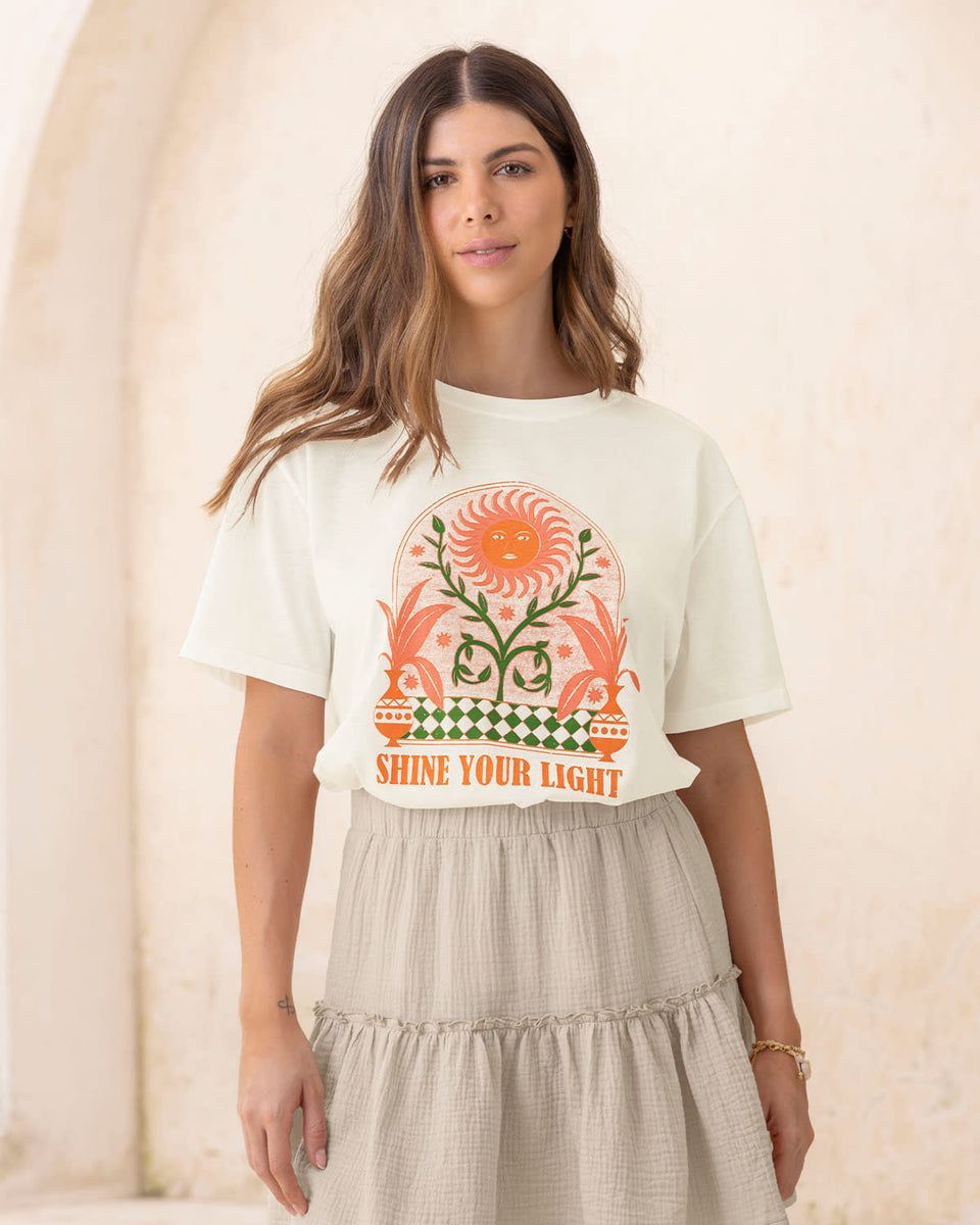 Camiseta manga corta estampada con cuello redondo en rib