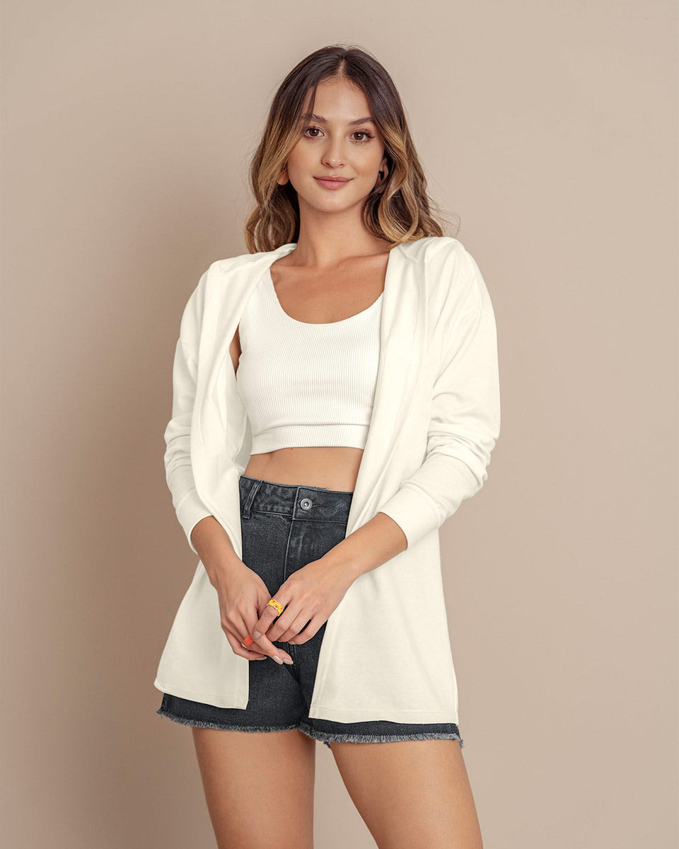 Cárdigan largo con capucha y puños en la misma tela