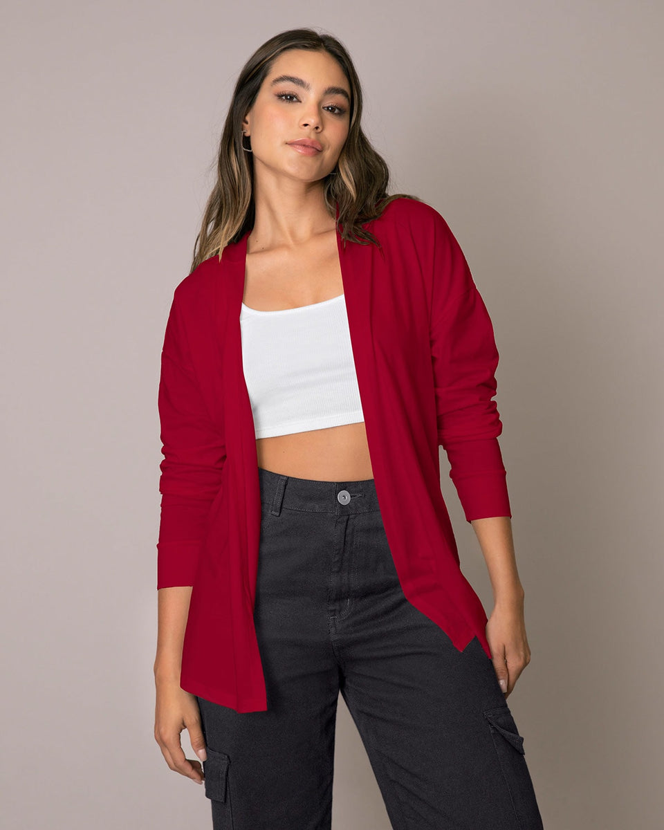 Cárdigan largo con capucha y puños en la misma tela