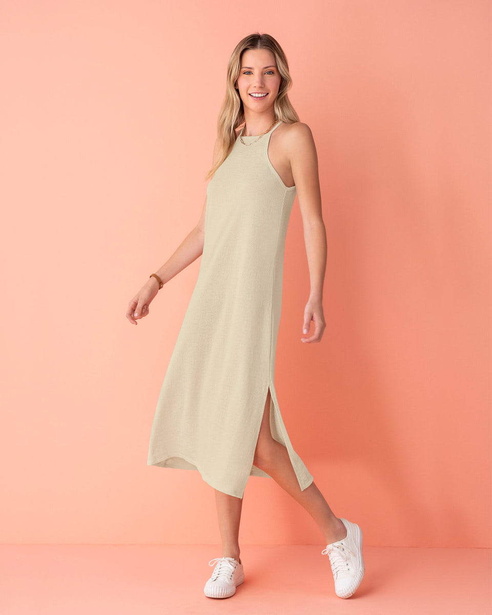 Vestido midi con cuello halter