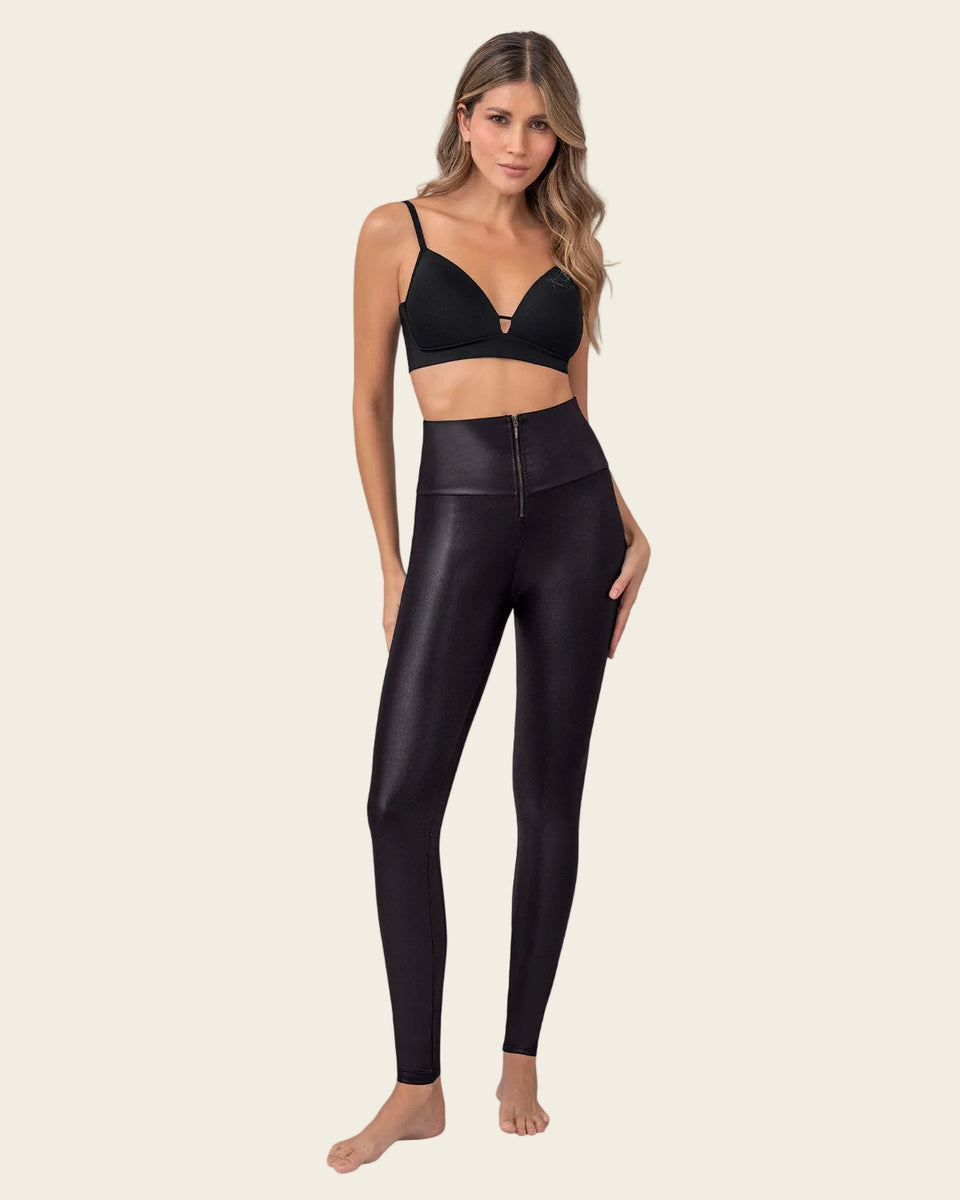 Legging con cierre de control en abdomen en imitación cuero