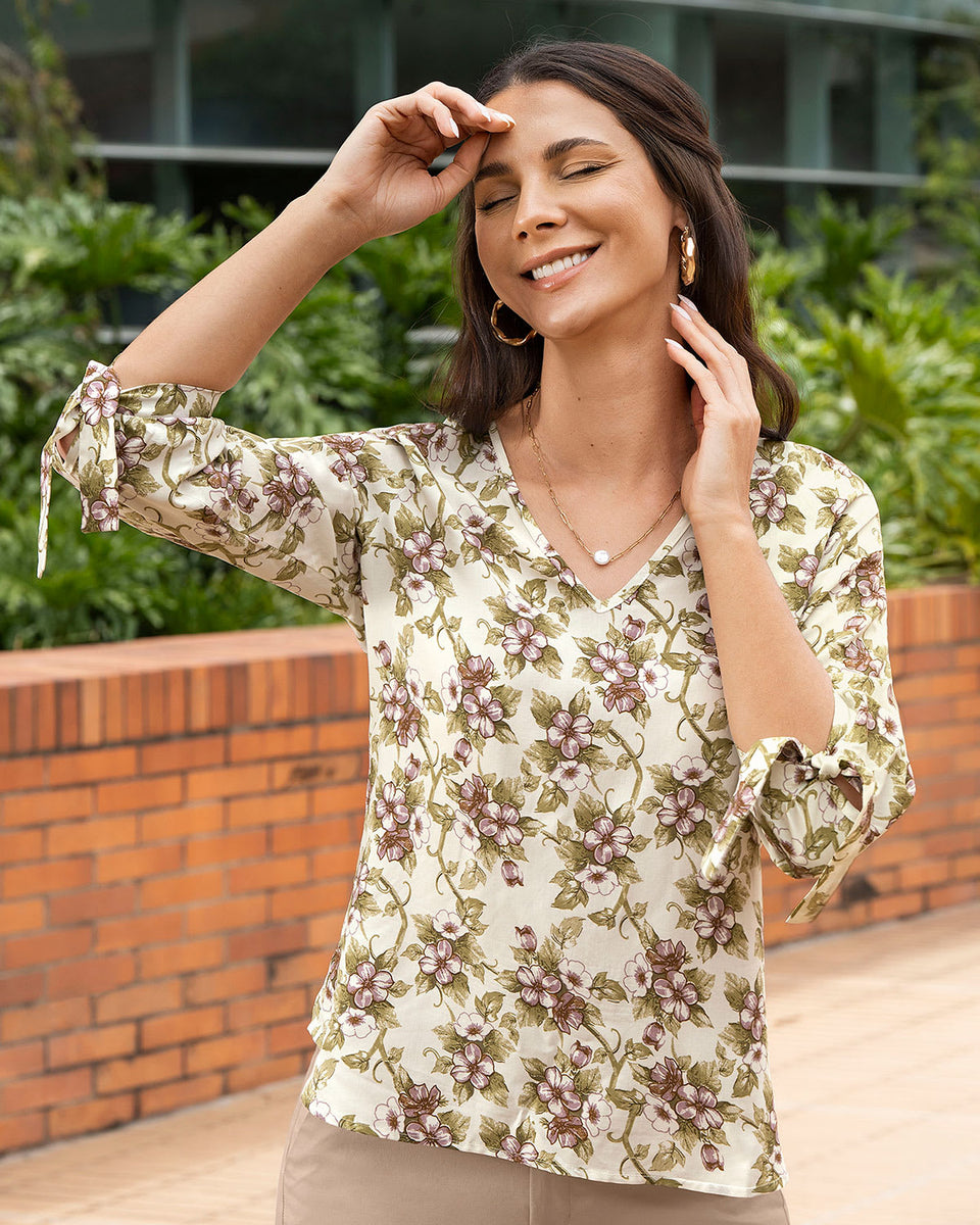 Blusa anudada en manga 3/4