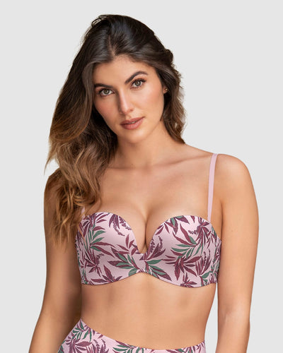 Sostén strapless Antigravedad de realce alto sin arco#color_b89-estampado-hojas