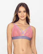 Bralette triangular en encaje con base deportiva y tiras cruzadas