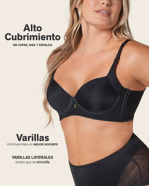 Sostén de realce suave y cubrimiento alto en sisa y espalda cover bra#color_700-negro