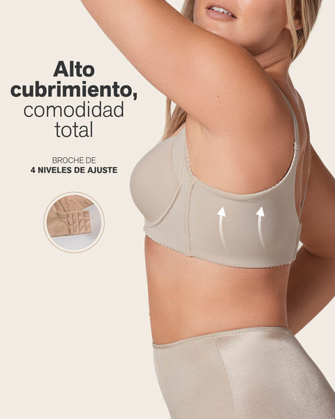 Sostén de realce suave y cubrimiento alto en sisa y espalda Cover Bra#color_204-coral