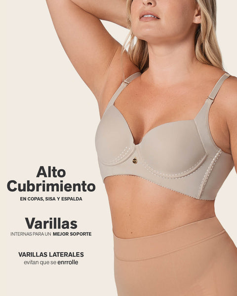 Sostén de realce suave y cubrimiento alto en sisa y espalda Cover Bra#color_a70-estampado-cafe-claro