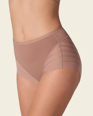 Calzón faja clásico con control moderado de abdomen y bandas en tul#color_857-cafe