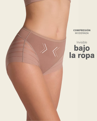 Calzón faja clásico con control moderado de abdomen y bandas en tul#color_857-cafe