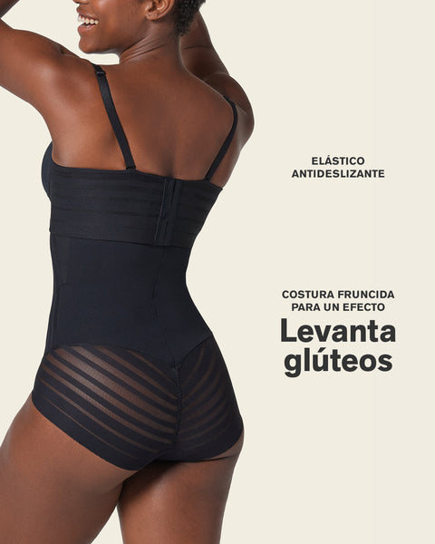 Calzón faja busto libre de control fuerte con encaje en bandas#color_700-negro