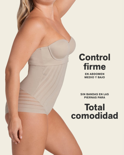 Calzón faja busto libre de control fuerte con encaje en bandas#color_802-cafe-claro