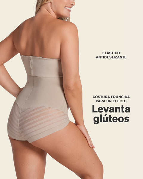 Calzón faja busto libre de control fuerte con encaje en bandas#color_802-cafe-claro