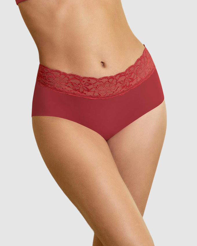 Calzón pantaleta en tela ultraliviana con franja de encaje#color_336-rojo-oscuro