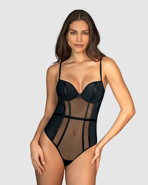 Body colaless elaborado en tul y tela lisa irresistiblemente sexy#color_700-negro