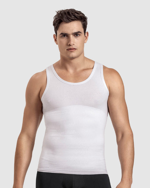 Camiseta de compresión moderada en abdomen y zona lumbar en algodón elástico#color_000-blanco