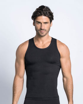 Camiseta de compresión moderada en abdomen y zona lumbar en algodón elástico#color_700-negro