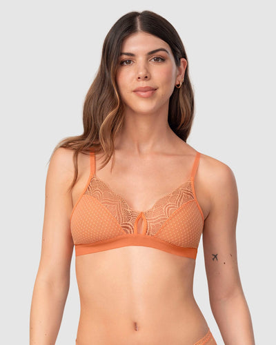 Bralette triangular en encaje y tul con detalle de ojal en escote#color_263-naranja