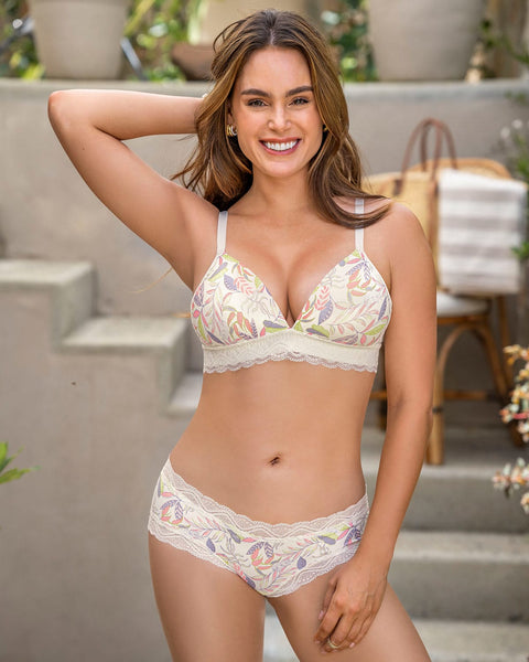 Sostén ultracómodo con encaje en la base y espalda Comfy Bra#color_a52-marfil-estampado