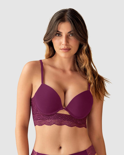 Sostén doble realce con escote profundo en espalda Sexy Back#color_466-vino-tinto