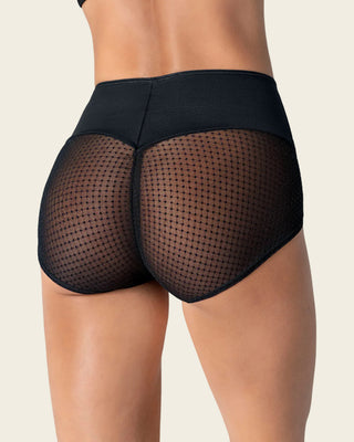 Calzón clásico de control fuerte en abdomen, glúteos en tul#color_700-negro