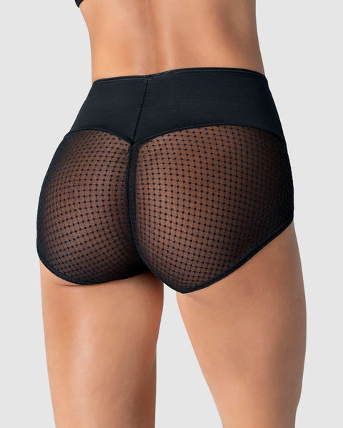 Calzón clásico de control fuerte en abdomen, glúteos en tul#color_700-negro