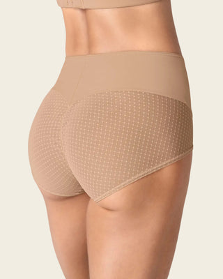 Calzón clásico de control fuerte en abdomen, glúteos en tul#color_801-cafe-medio