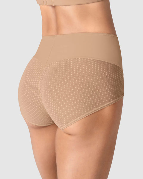 Calzón clásico de control fuerte en abdomen, glúteos en tul#color_801-cafe-medio