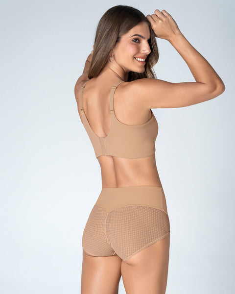 Calzón clásico de control fuerte en abdomen, glúteos en tul#color_801-cafe-medio