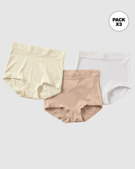 Paquete x 3 calzones clásicos con toques de encaje#color_s06-cafe-blanco-marfil