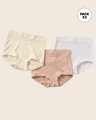 Paquete x 3 calzones clásicos con toques de encaje#color_s06-cafe-blanco-marfil