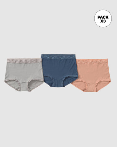 Paquete x3 panties clásicos con toques de encaje#color_s21-rosado-azul-gris