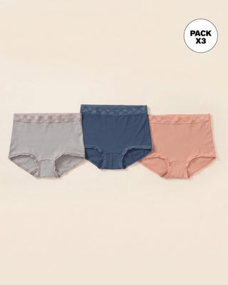 Paquete x3 panties clásicos con toques de encaje#color_s21-rosado-azul-gris