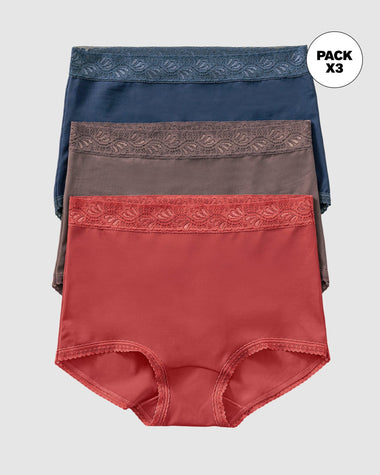 Pack x 3 calzones clásicos con toques de encaje#color_s26-terracota-azul-oscuro-cafe