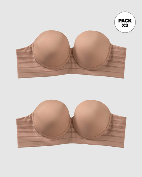 Paquete x2 sostenes tipo bustier support strapless#color_857-cafe