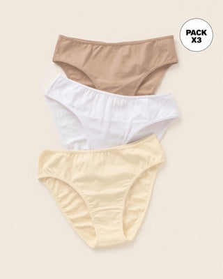 Paquete x 3 calzones tipo bikini en algodón con total cubrimiento#color_s08-cafe-blanco-marfil