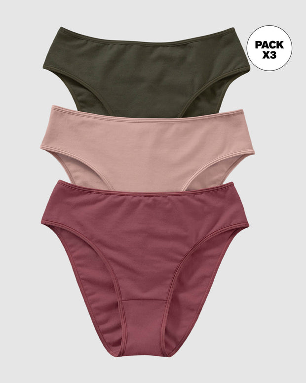 Pack x3 calzones tipo bikini con buen cubrimiento#color_s30-verde-vino-rosa